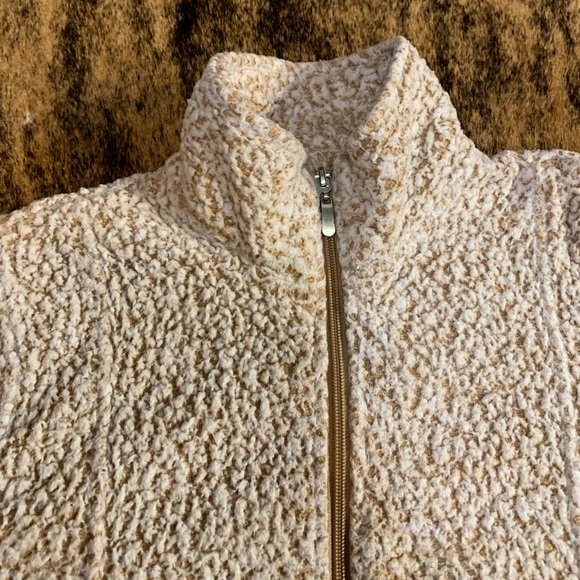 Jason Maxwell size Small brown and off white zip up hoodie with front pockets. - Picture 2 of 10